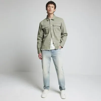 Khaki Regular Fit Herringbone Overshirt sold by River Island