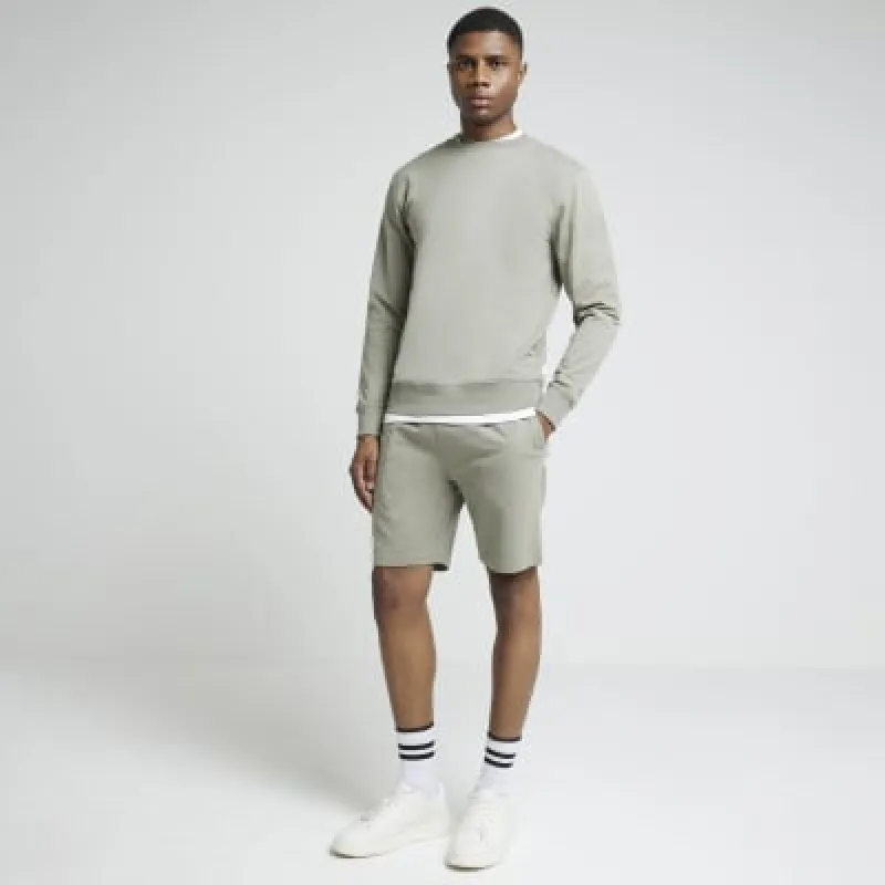 Khaki Slim Fit Jersey Shorts made by River Island