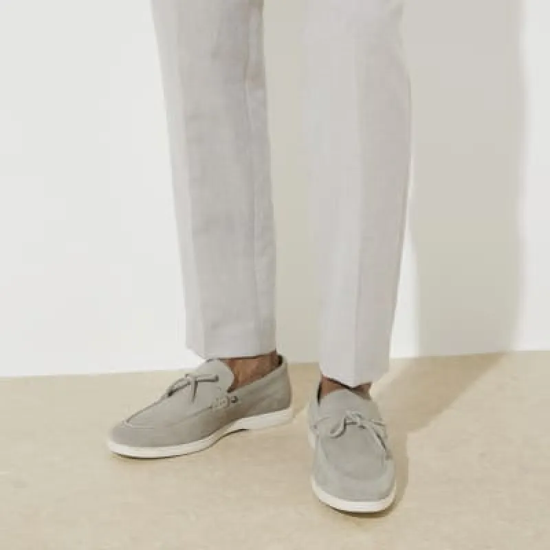 Grey suede slip on loafers sold by River Island