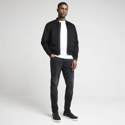 Black regular fit suedette bomber jacket sold by River Island