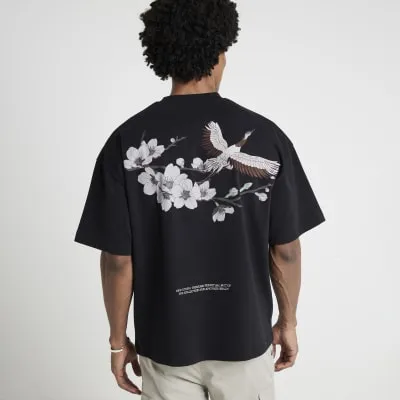 Black oversized fit graphic print t-shirt sold by River Island