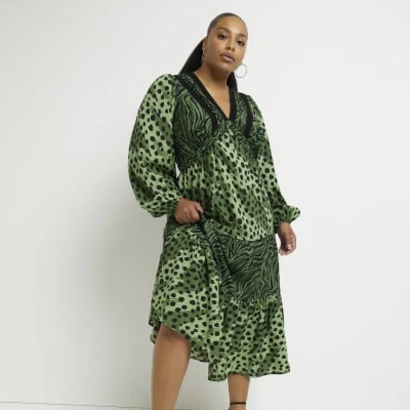Plus green animal print midi dress sold by River Island