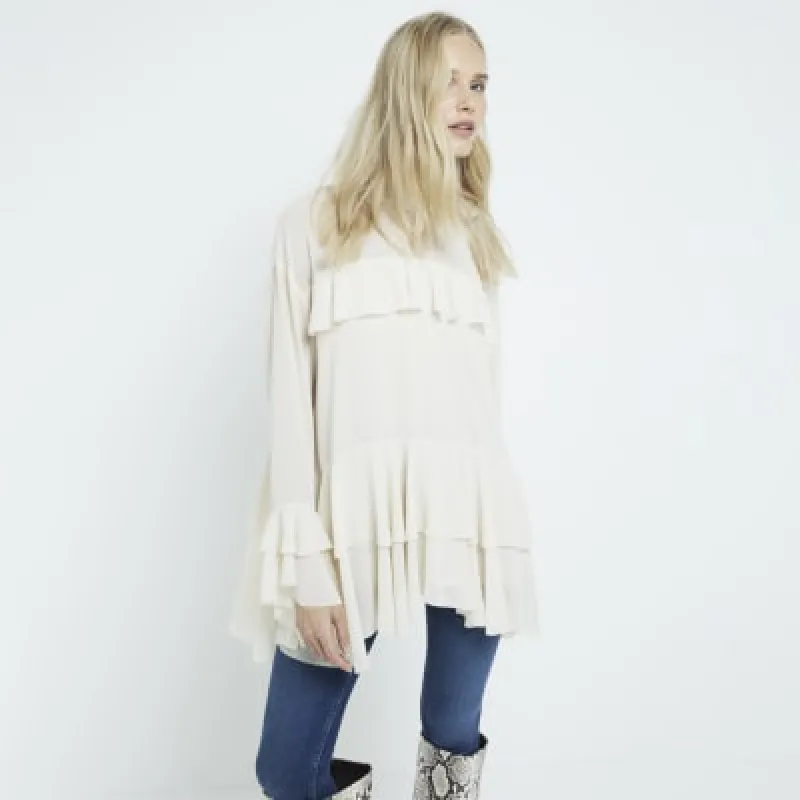 Cream chiffon frill blouse sold by River Island