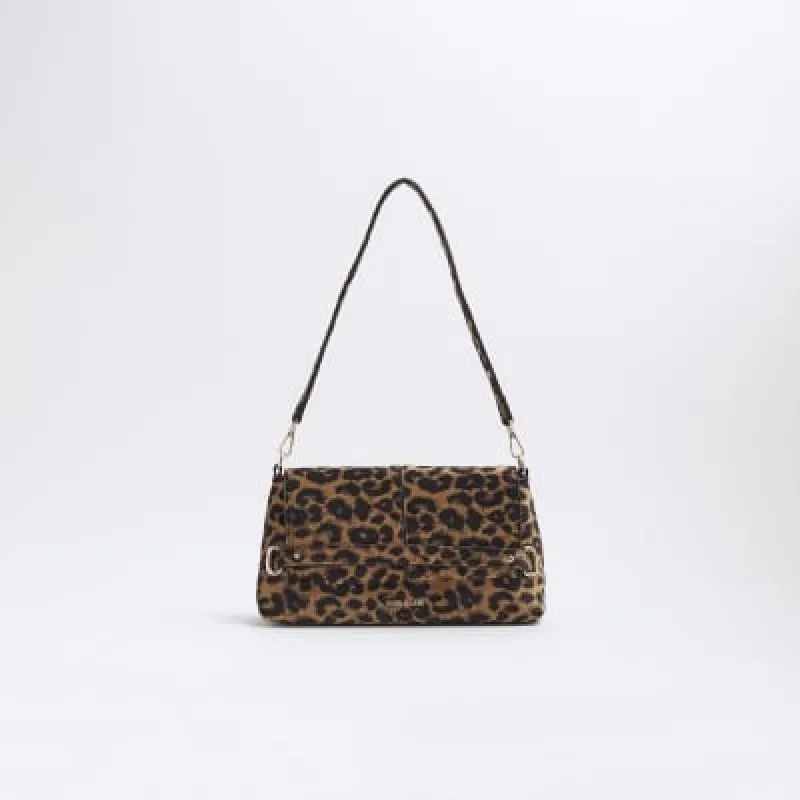 Brown Leopard Fold Over Small Clutch Bag sold by River Island