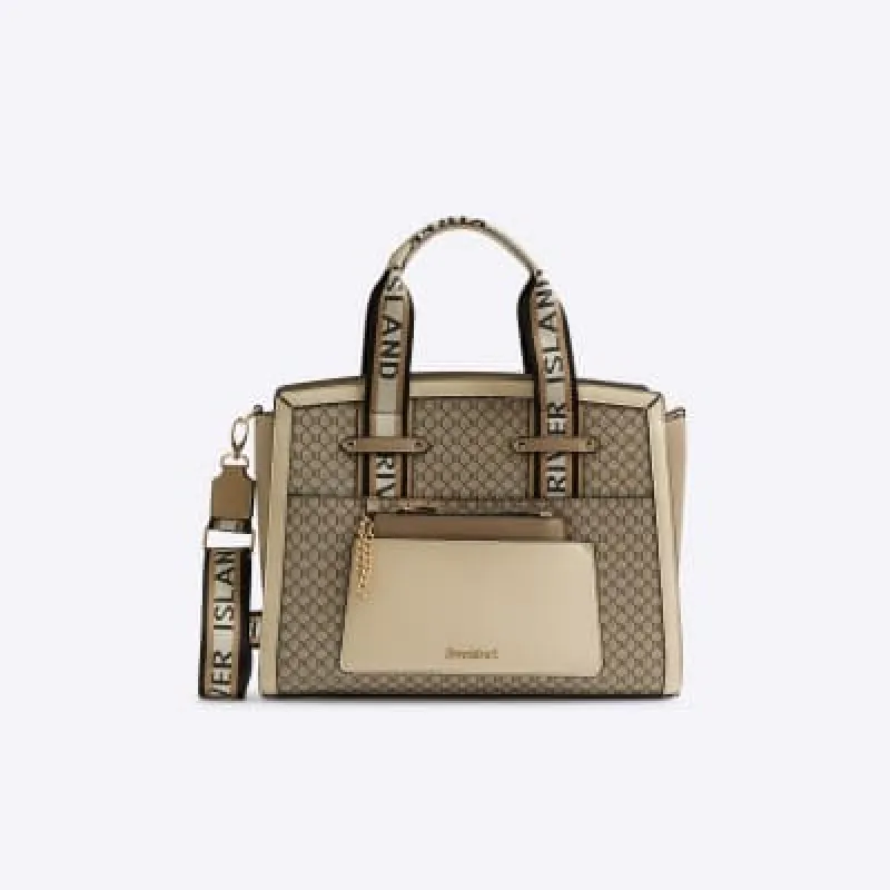 Beige monogram webbing tote bag sold by River Island