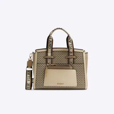 Beige monogram webbing tote bag sold by River Island