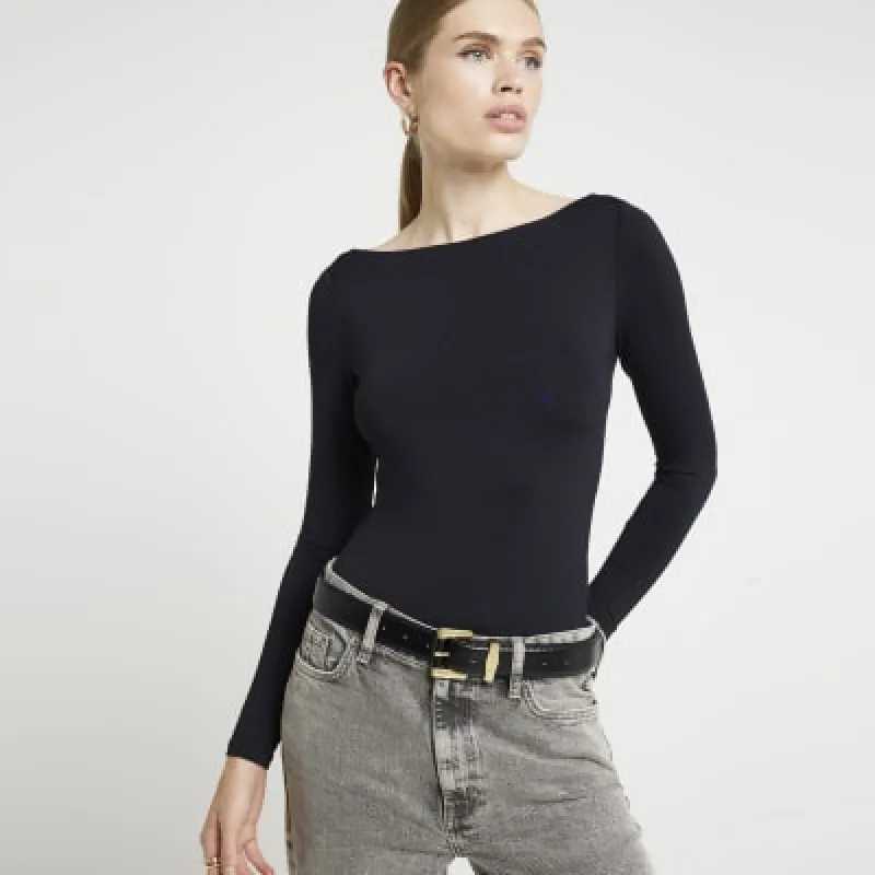 Black scoop back long sleeve bodysuit sold by River Island