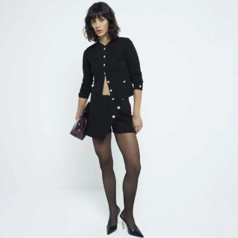 Black Asymmetric Mini Skort sold by River Island