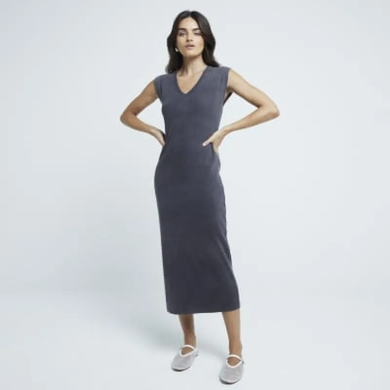 Grey washed V neck bodycon midi dress sold by River Island