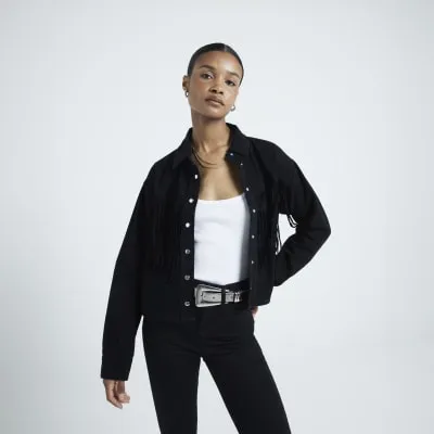 Black Tassel Western Denim Shirt sold by River Island