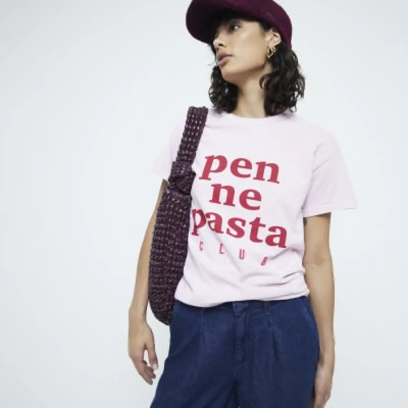 Pink pasta slogan graphic t-shirt sold by River Island