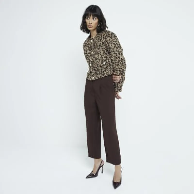 Brown pleated straight trousers sold by River Island