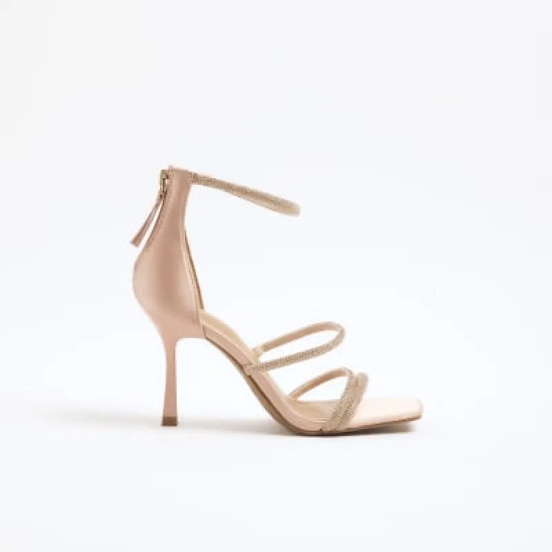 Beige embellished strap heeled sandals sold by River Island