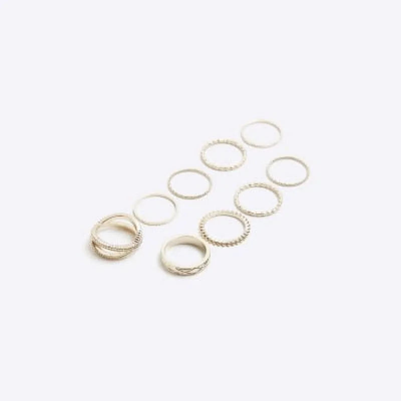 Gold textured band ring multipack sold by River Island