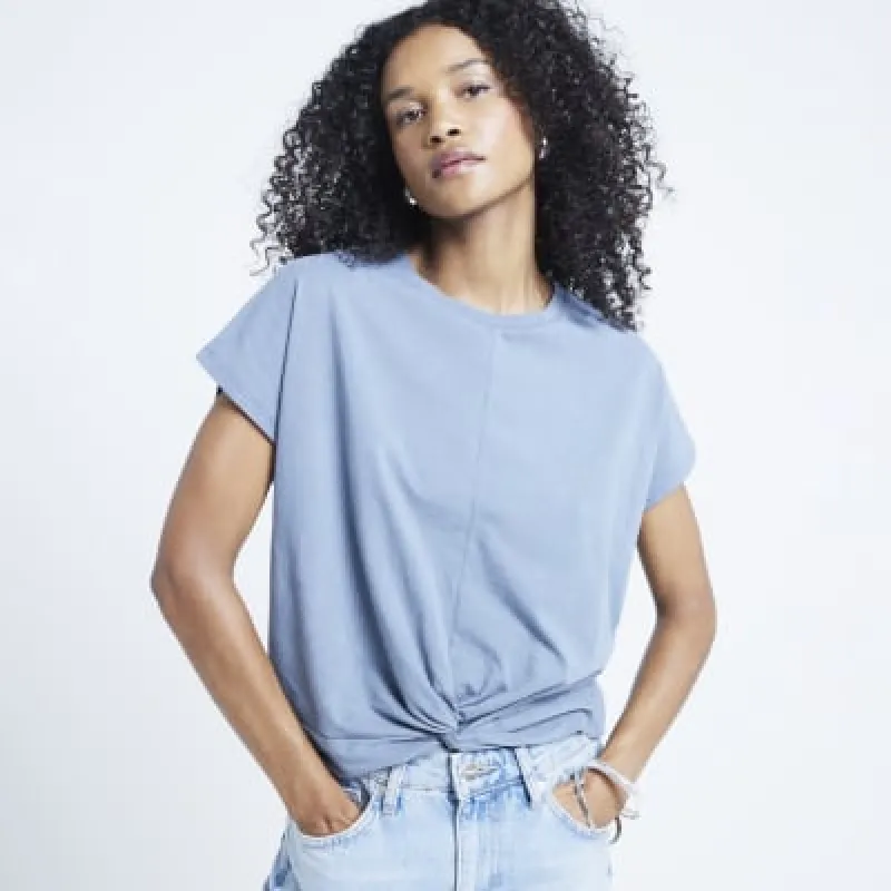 Blue washed twist front t-shirt sold by River Island