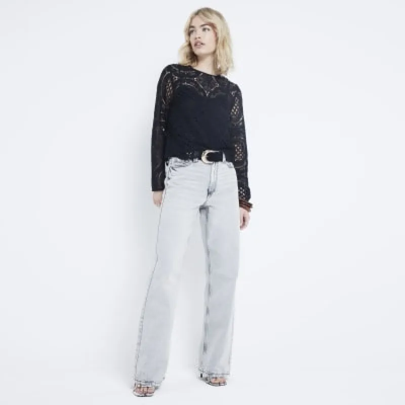 Black lace long sleeve top sold by River Island