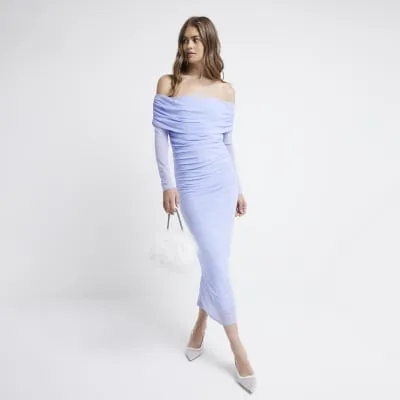Blue bardot mesh midi dress sold by River Island