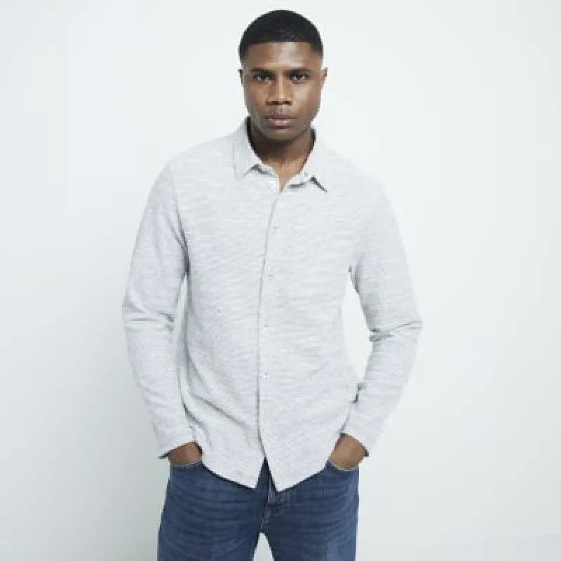 Khaki regular fit textured long sleeve shirt sold by River Island