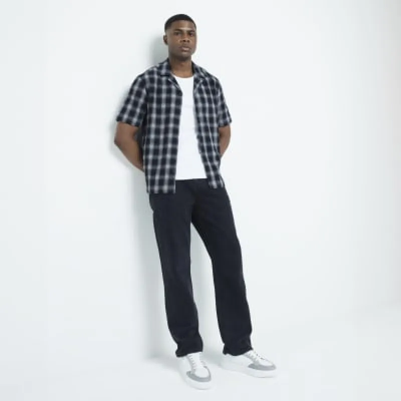 Black Regular Fit Check Revere Shirt sold by River Island