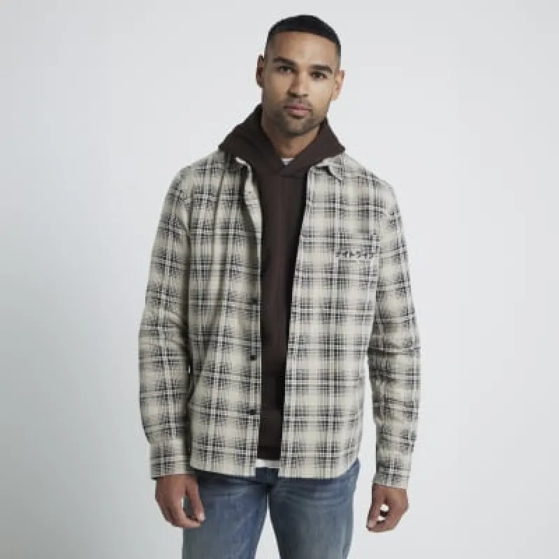 Stone regular fit Japanese check shirt sold by River Island