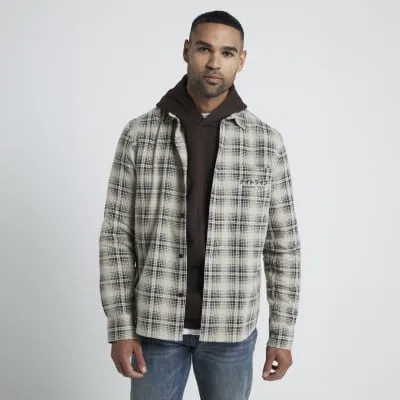 Stone regular fit Japanese check shirt sold by River Island