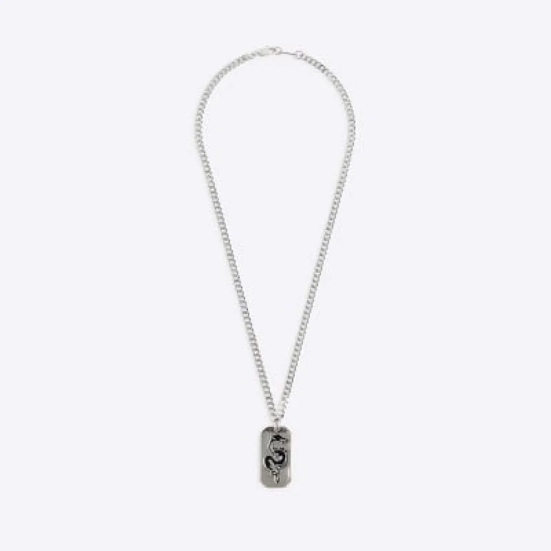 Silver colour dragon tag necklace sold by River Island