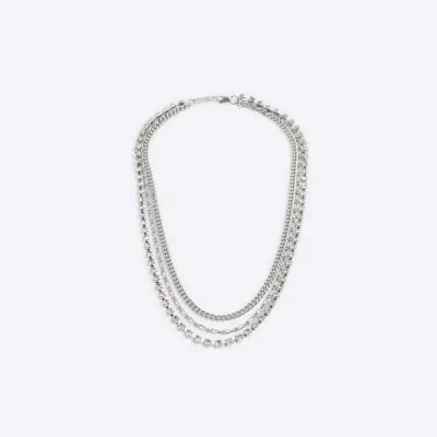 Silver colour diamante multirow necklace sold by River Island