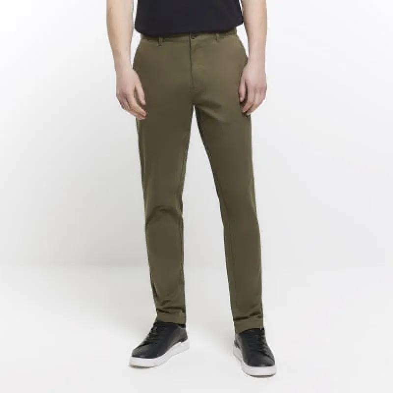 Khaki slim fit casual chino trousers sold by River Island