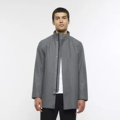 Grey regular fit wool blend coat sold by River Island