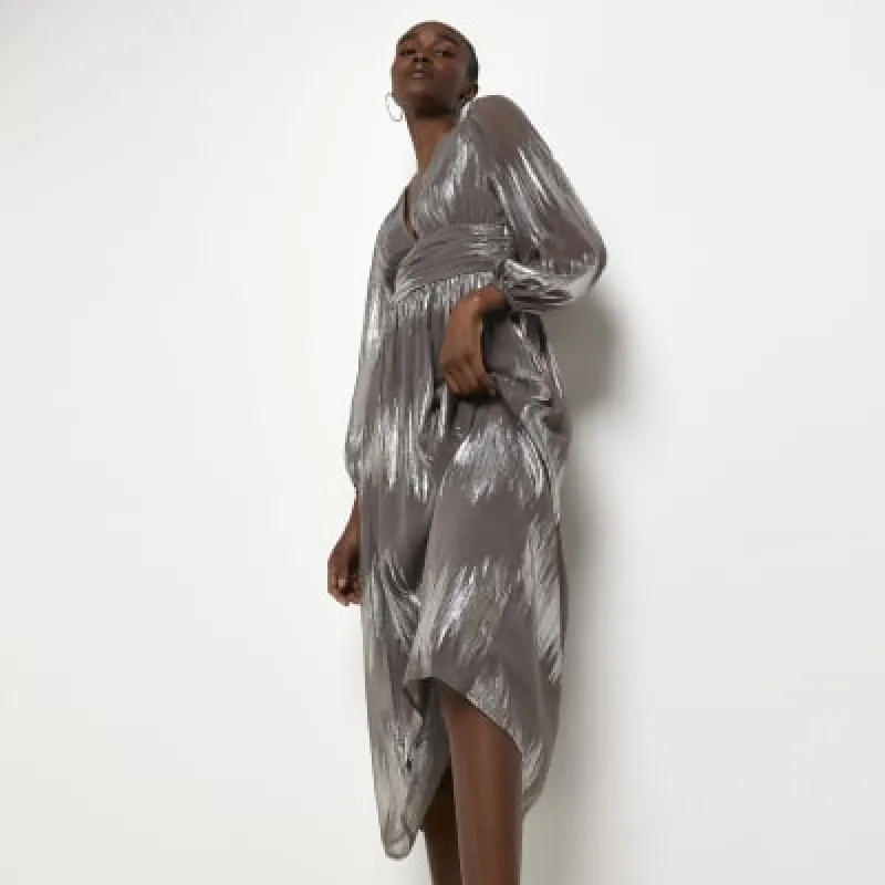 Silver stripe long sleeve midi dress sold by River Island