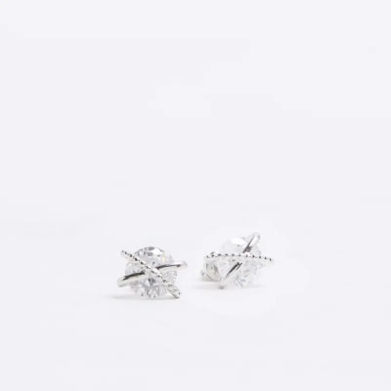 Silver Criss Cross Stud Earrings sold by River Island