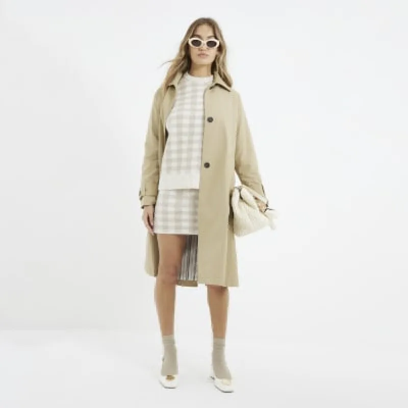 Beige Gingham Knitted Mini Skirt sold by River Island