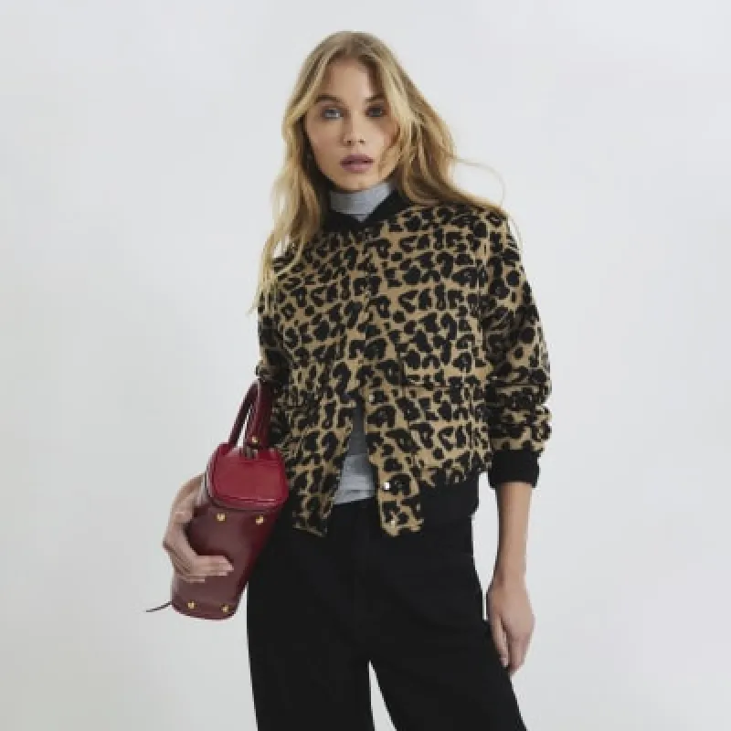 Brown Leopard Bomber Jacket sold by River Island