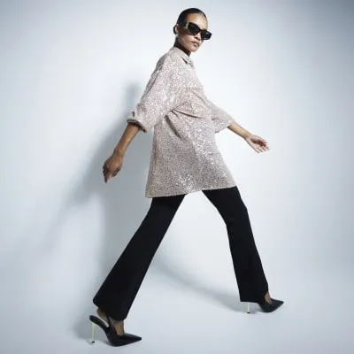 Rose Gold Pocket Sequin Long Sleeve Shirt sold by River Island