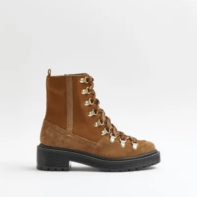 Brown suede lace up hiker boots sold by River Island