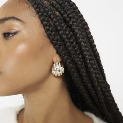 Gold Crystal Studded Earrings sold by River Island