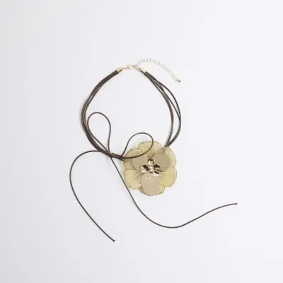 Brown Resin Flower Choker Necklace sold by River Island