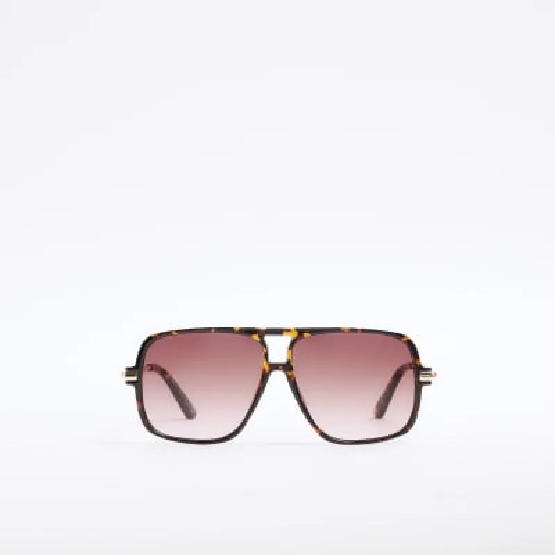 Tortoise Metal Aviator Sunglasses sold by River Island