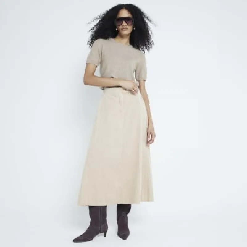 Beige Corduroy Midi Skirt sold by River Island