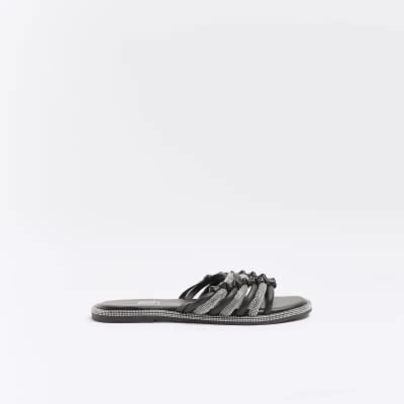 Black Wide Fit Embellished Sliders sold by River Island