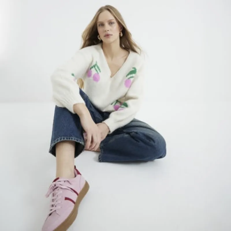 Beige Long Sleeve Cherry Knitted Sweatshirt sold by River Island