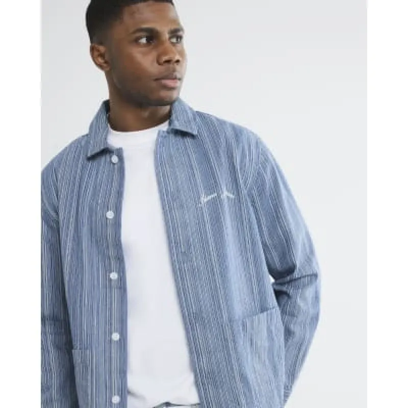 Blue Denim Regular Fit Stripe Overshirt sold by River Island