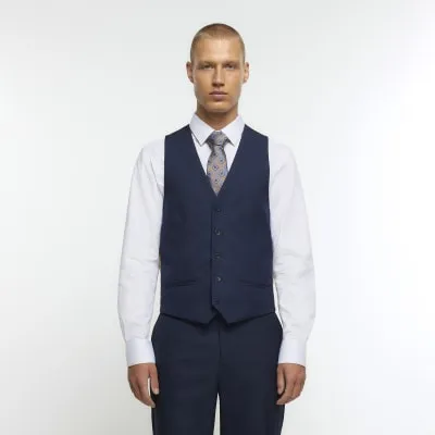 Navy skinny fit twill suit waistcoat sold by River Island