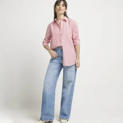 Red poplin stripe oversized shirt sold by River Island