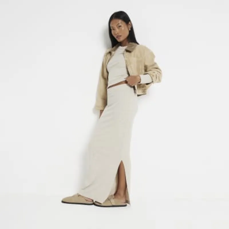 Petite Beige Pencil Rib Maxi Skirt sold by River Island
