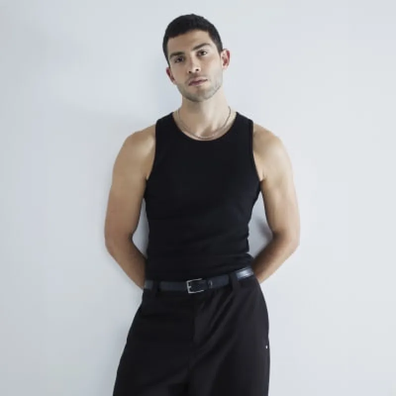 Black Muscle Fit Ribbed Vest 2 Pack made by River Island