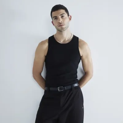 Black Muscle Fit Ribbed Vest 2 Pack sold by River Island