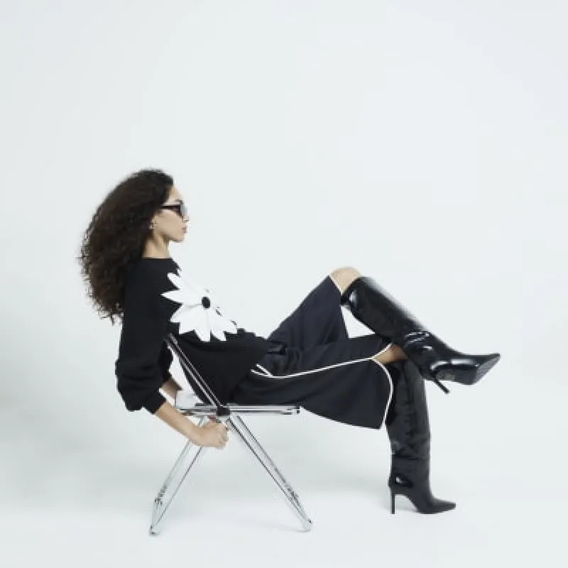 Black Long Sleeved 3D Flower Sweater sold by River Island