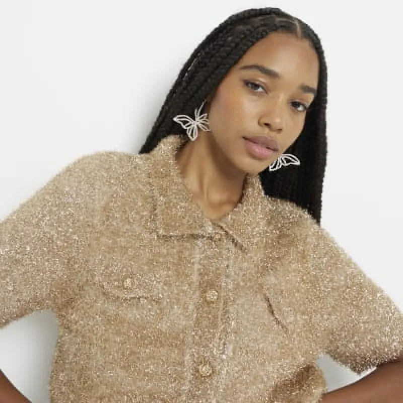 Pink Rose Gold Butterfly Hoop Earrings sold by River Island