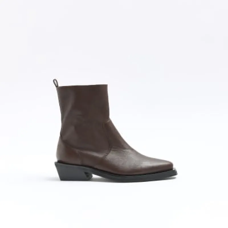 Brown leather western boots sold by River Island